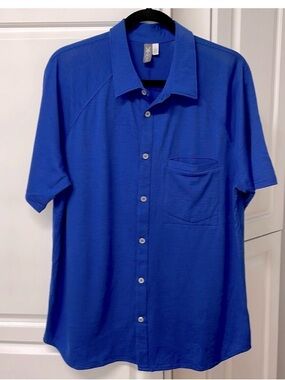 IBEX 100% Merino Wool Button Front Short Sleeve Shirt w/Pocket sz L